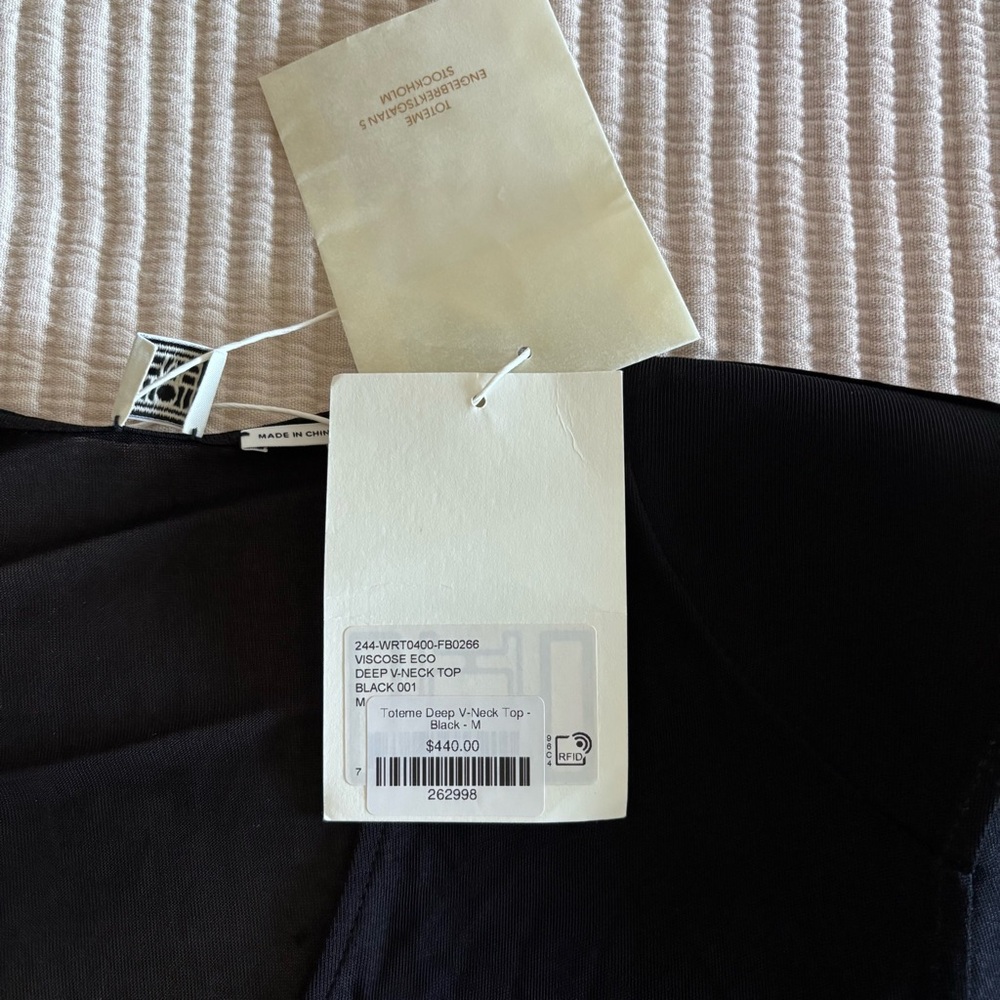 Toteme NWT Black Sheer V-Neck Women's Top M - Picture 4 of 6